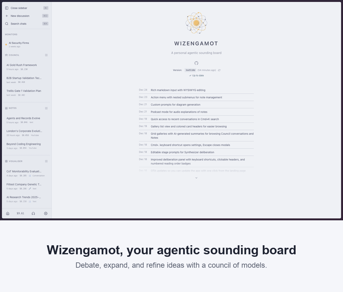 Wizengamot feature showcase - Council deliberation, Synthesizer notes, Visualiser diagrams, and Podcast generation